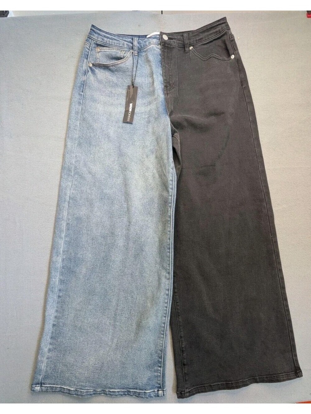 Fashion Nova Jeans Juniors 13 Multicolor Two Tone Wide Leg Stretch Denim Pants